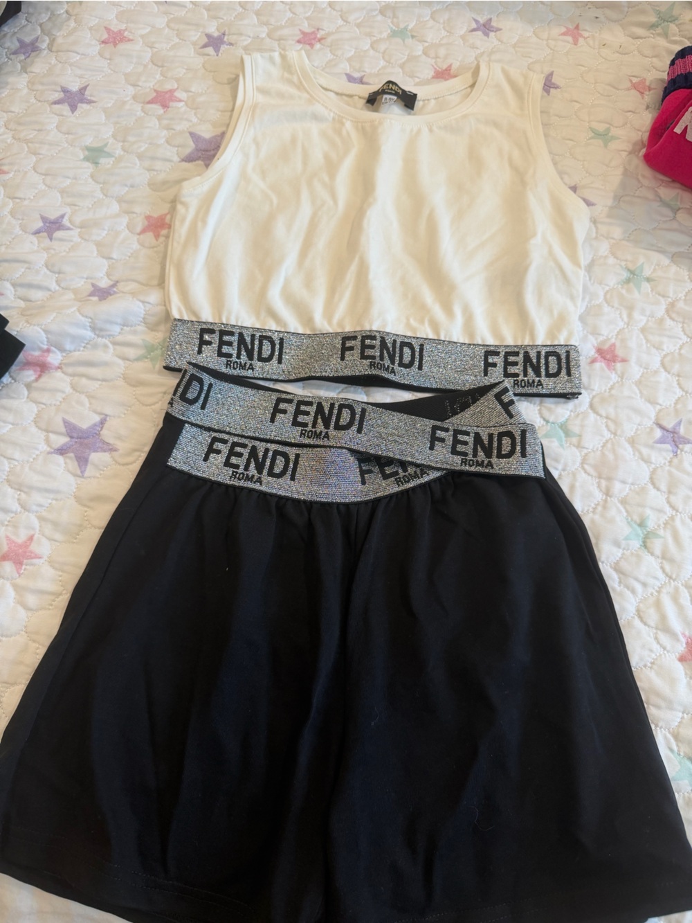 Fendi Girls Black & White Logo-Band Skirt Set